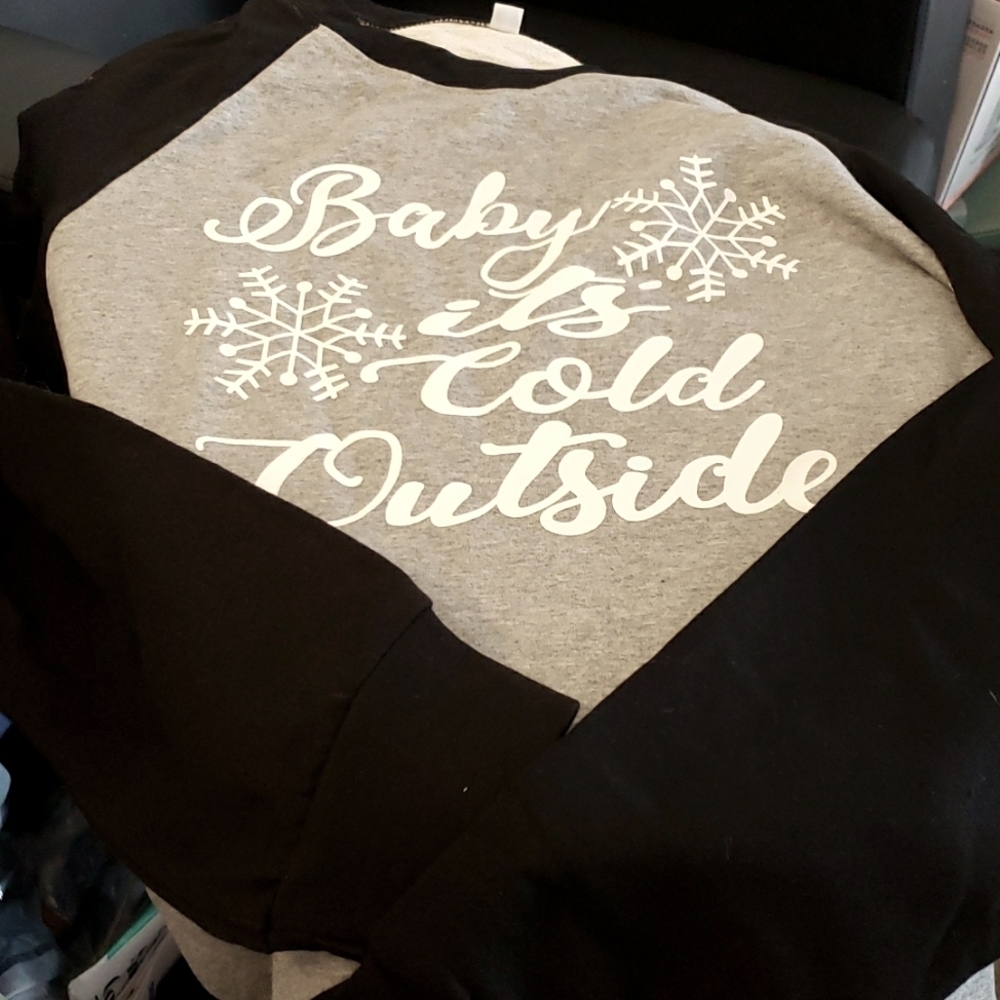 Baby it's Cold Outside Gray with Black Sleeves Thick Pullover Size S